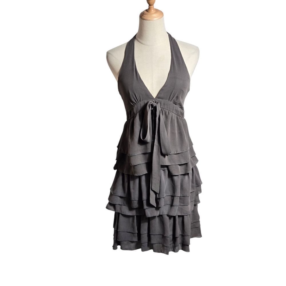 Zara Basic Olive Green Ruffle Halter Dress